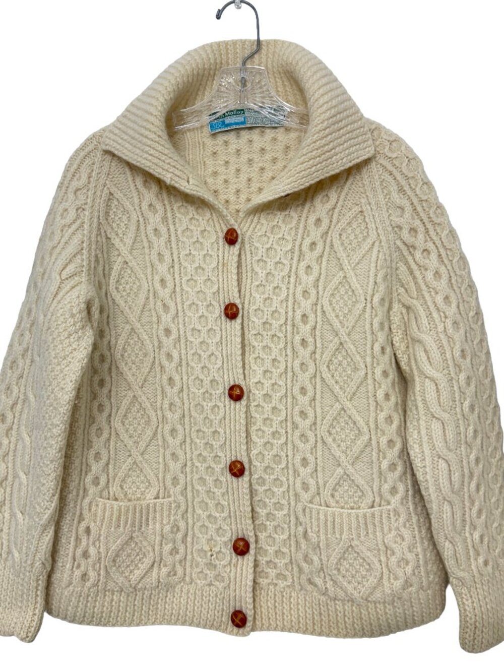 VTG John Molloy Ardara LTD Donegal 100 % wool fisherman's cardigan women's sz M